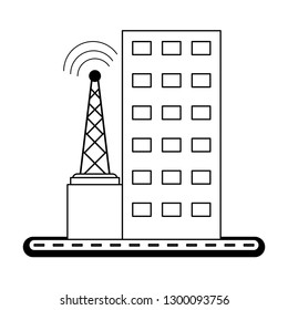 Building and telecommunication antenna black and white