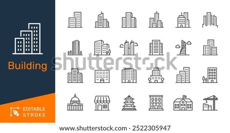 Building thin line icons. Editable stroke. Pixel perfect.