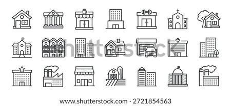 Building thin line icons. Icon for design infographic, website, banner, brochure, presentation, logo, app, ui, ux etc. Vector illustration