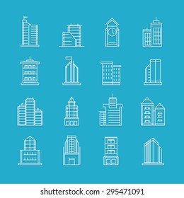 Building thin line icons set - vector Illustration