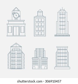 Building thin line icons set - vector Illustration