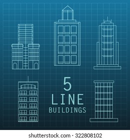 Building thin line icons set - vector Illustration