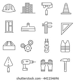  building thin line icons set. Repair and construction of buildings on a white background