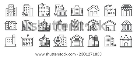 Building thin line icons. For website marketing design, logo, app, template, ui, etc. Vector illustration.