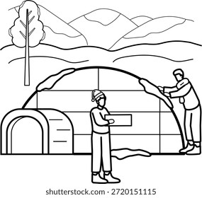 Construindo Juntos iglu no projeto do ícone vetorial do Conceito de Neve, símbolo do Elemento da Temporada de inverno, atividade do tempo gelado Sinal, ilustração de stock da estação mais fria