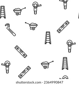 building tool hammer repair drill Vector Seamless Pattern Thin Line Illustration