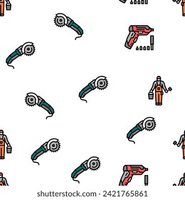 building tool hammer repair drill Vector Seamless Pattern Thin Line Illustration