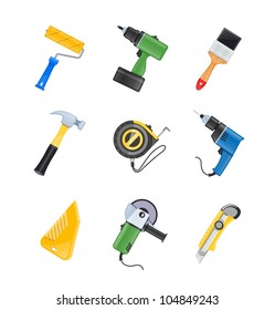 building tool icon set vector illustration isolated on white background EPS10. Transparent objects and opacity masks used for shadows and lights drawing