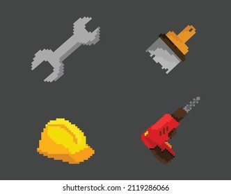 building tool set in pixel art style