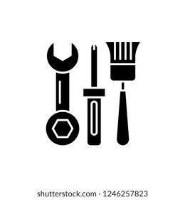 Building tools black icon, vector sign on isolated background. Building tools concept symbol, illustration 