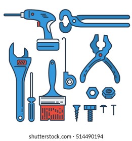 Building tools colorful set.