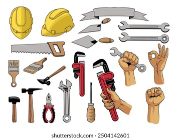 
Building tools handdrawn Illustration. Construction vector illustration