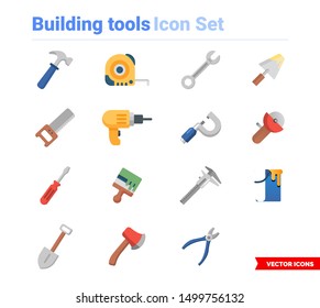 Building tools icon set of color types. Isolated vector sign symbols. Icon pack.