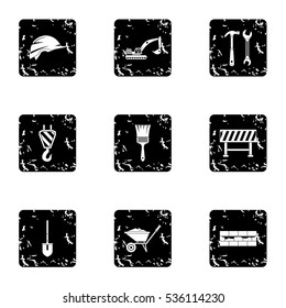 Building tools icons set. Grunge illustration of 9 building tools vector icons for web