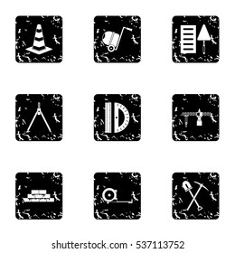 Building tools icons set. Grunge illustration of 9 building tools vector icons for web