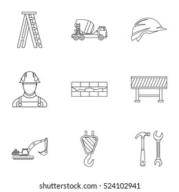 Building tools icons set. Outline illustration of 9 building tools vector icons for web