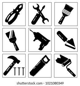 Building and tools icons. Vector illustration