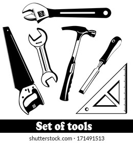 Building tools isolated vector set. Hand Tools (instruments) Kit. EPS 10