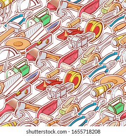 Building tools pattern. Background for printing, design, web. Seamless. Colored.