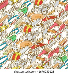 Building tools pattern. Background for printing, design, web. Seamless. Colored.