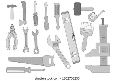 Building tools. Tools for repair. Male set. Thematic selection. Vector