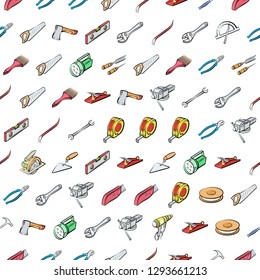 Building tools set. Background for printing, design, web. Seamless. Colored.