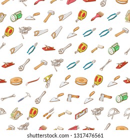 Building tools set. Background for printing, design, web. Usable as icons. Seamless. Colored.