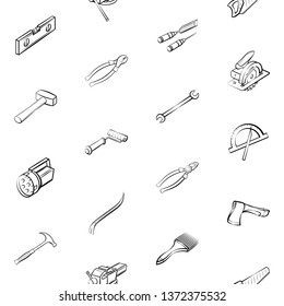 Building tools set. Background for printing, design, web. Usable as icons. Seamless. Monochrome binary, black and white.