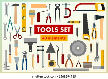 Building tools. Set. Background for text. Construction, decoration, repair of houses, offices. Repair services. Tool kits. Sale, rent. Hand tools. Sets. Shop plumbing, locksmith, carpenter, foreman.