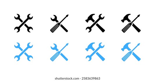 Building tools set icons. Flat and silhouette style. Vector icons.