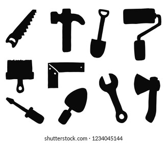 building tools silhouettes vector icons set. isolated objects.