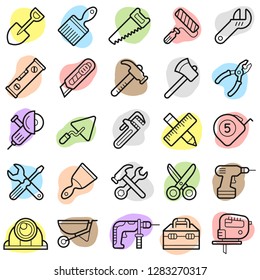 Building tools trendy icon pack with colorful shapes. Vector elements
