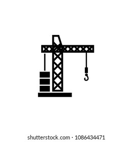 Building Tower Crane. Flat Vector Icon. Simple black symbol on white background