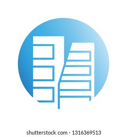 building tower icon in blue circle shape