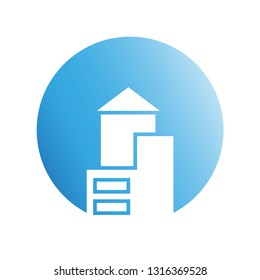 building tower icon in blue circle shape