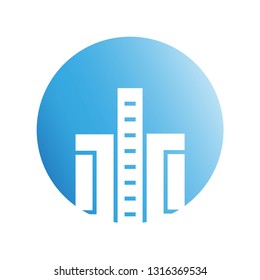 building tower icon in blue circle shape