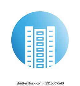 building tower icon in blue circle shape