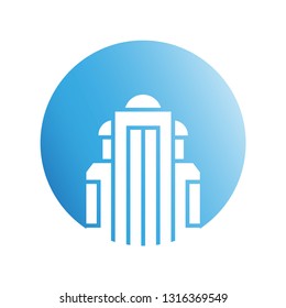 building tower icon in blue circle shape