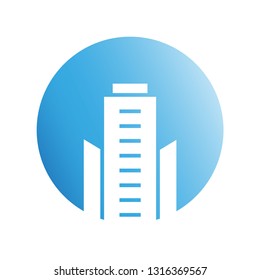 building tower icon in blue circle shape
