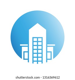 building tower icon in blue circle shape
