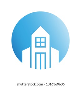 building tower icon in blue circle shape