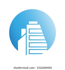 building tower icon in blue circle shape