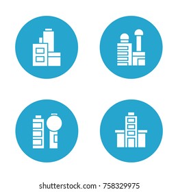 building and tower icons in blue button