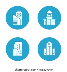 building and tower icons in blue button