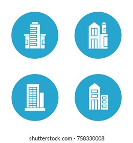 building and tower icons in blue button
