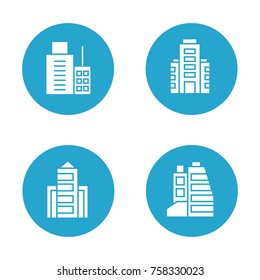 building and tower icons in blue button