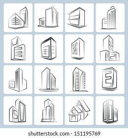 Building, Tower Icons, Sketch Style