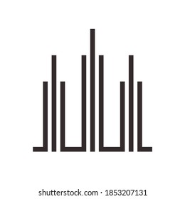 Bauturm aus Streifen. Vectorlogo-Design des Architekturunternehmens