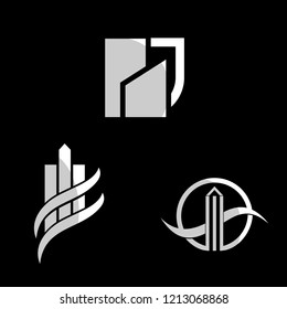 Building Tower Set Black In White Creative Abstract Business Logo