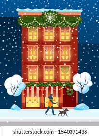 Decorated House Facade Christmas Greeting Card Stock Vector (Royalty ...